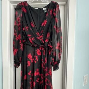 Black and Red Floral DKNY Dress